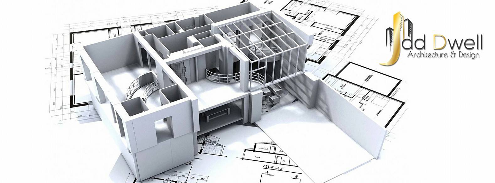 3D architectural model on blueprints
